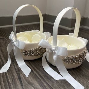 Two Flower Girl Baskets with Ivory Petals